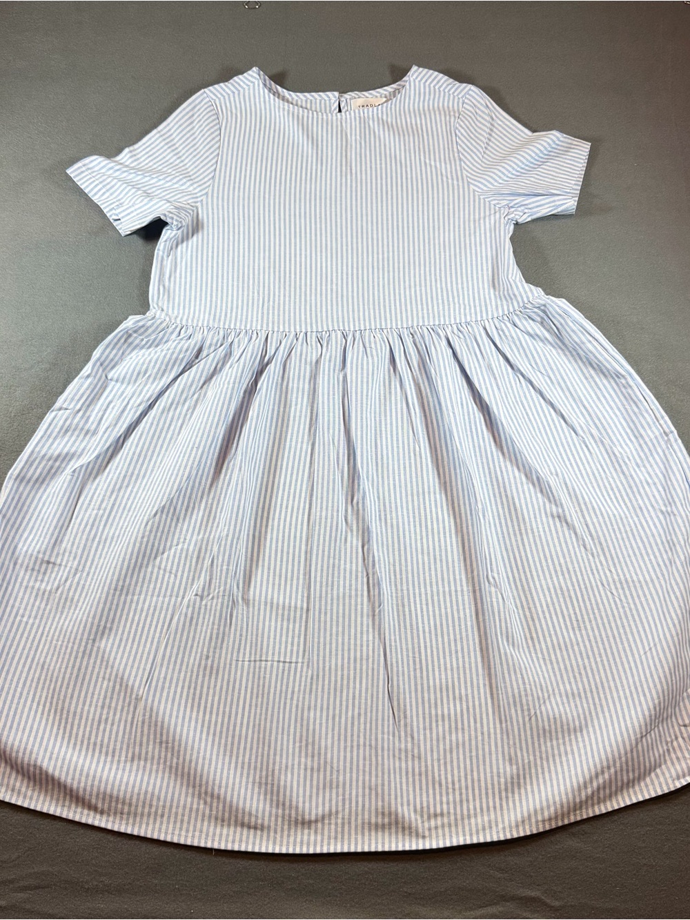 Tradlands Women’s XS Blue White Striped Babydoll Midi Dress Short Sleeve